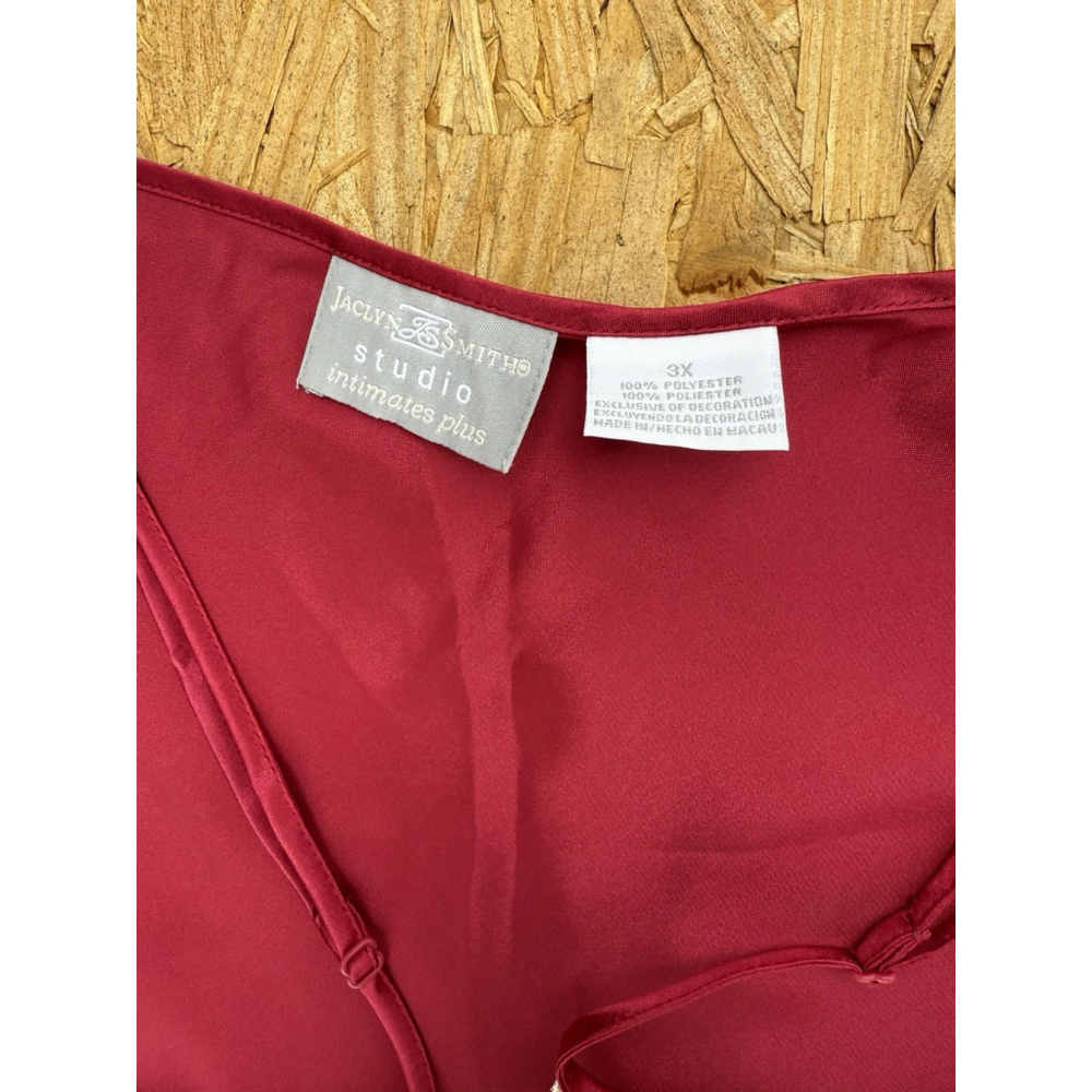 New VTG Jaclyn Smith Intimates Plus Satin Nightgown 3X Burgundy Lace Trim Slip - Picture 6 of 9